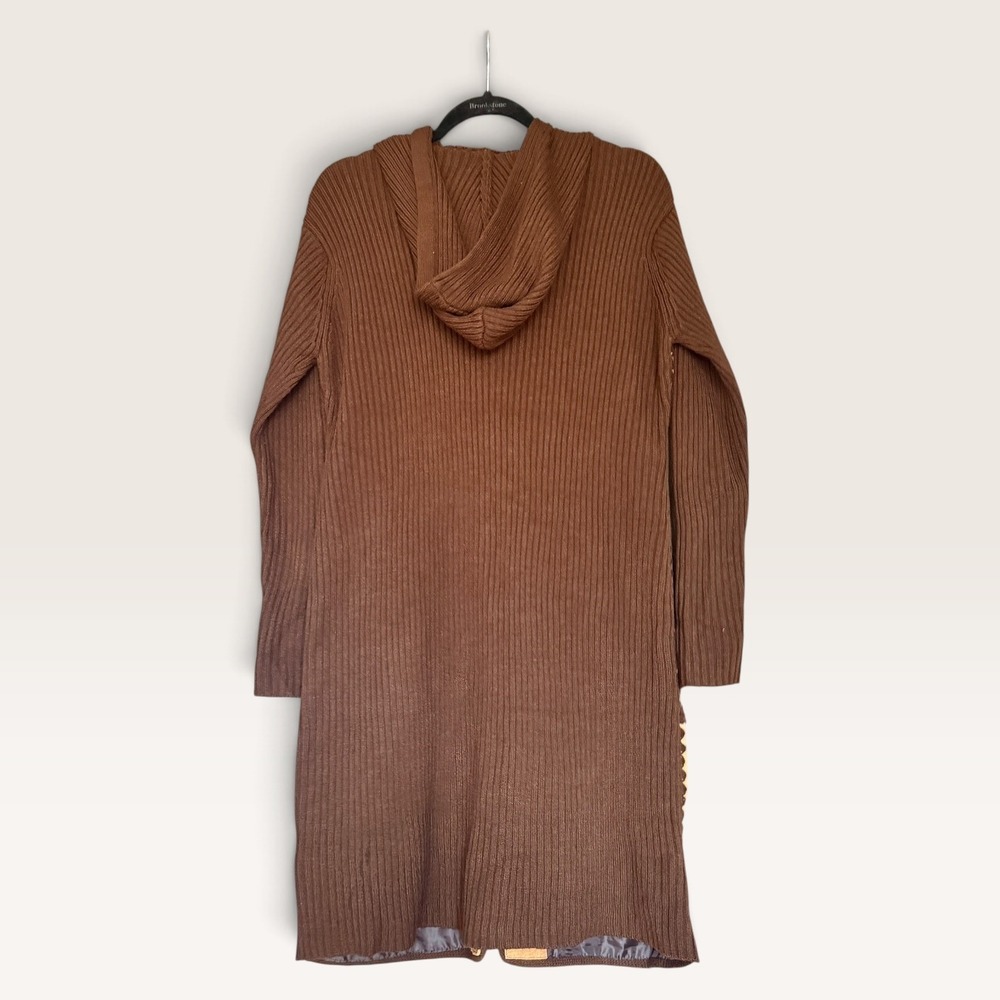 Misdemeanor Vintage Suede Patchwork Hooded Midi Dress Brown Medium EUC Boho Y2K - Picture 7 of 9